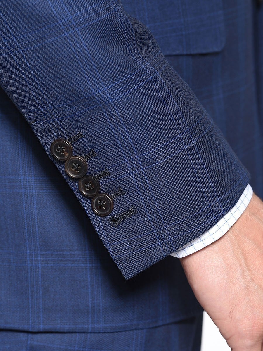 (product) Royal Blue Windowpane Bespoke Suit, cuff detail - custom suits nyc bespoke tailor midtown, noho