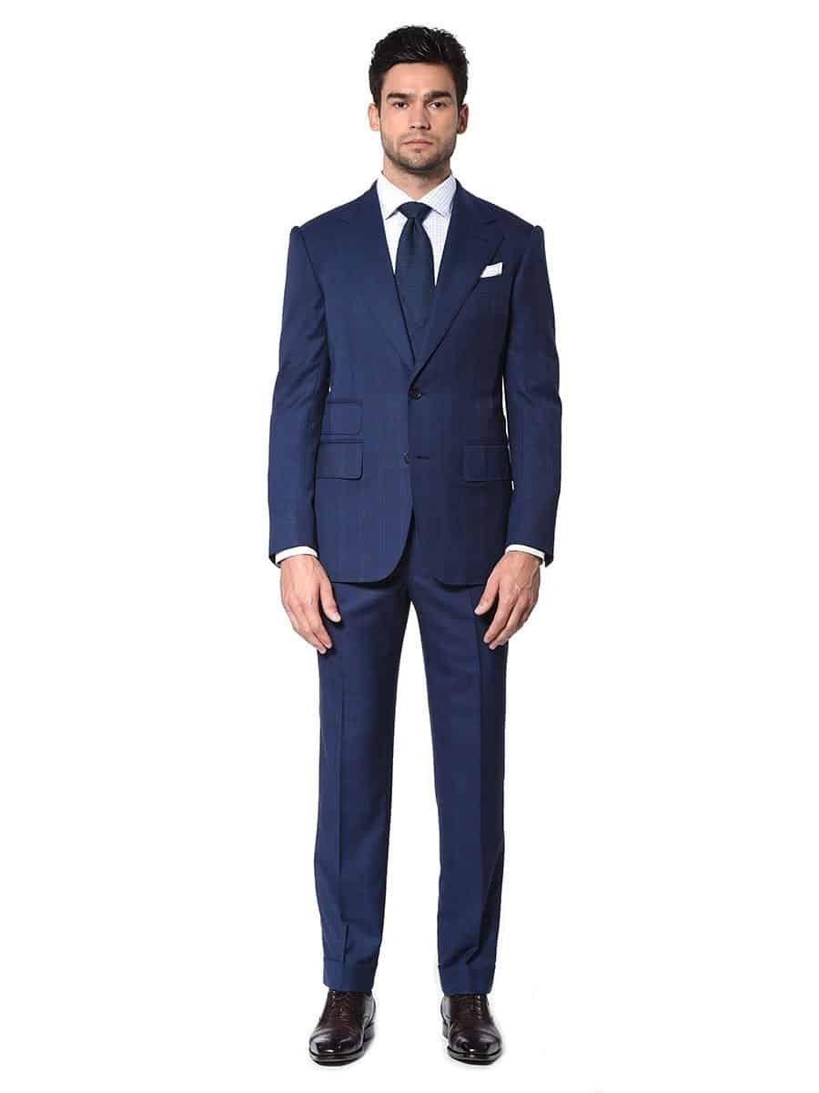 (product) Royal Blue Windowpane Bespoke Suit - custom suits nyc bespoke tailor midtown, noho