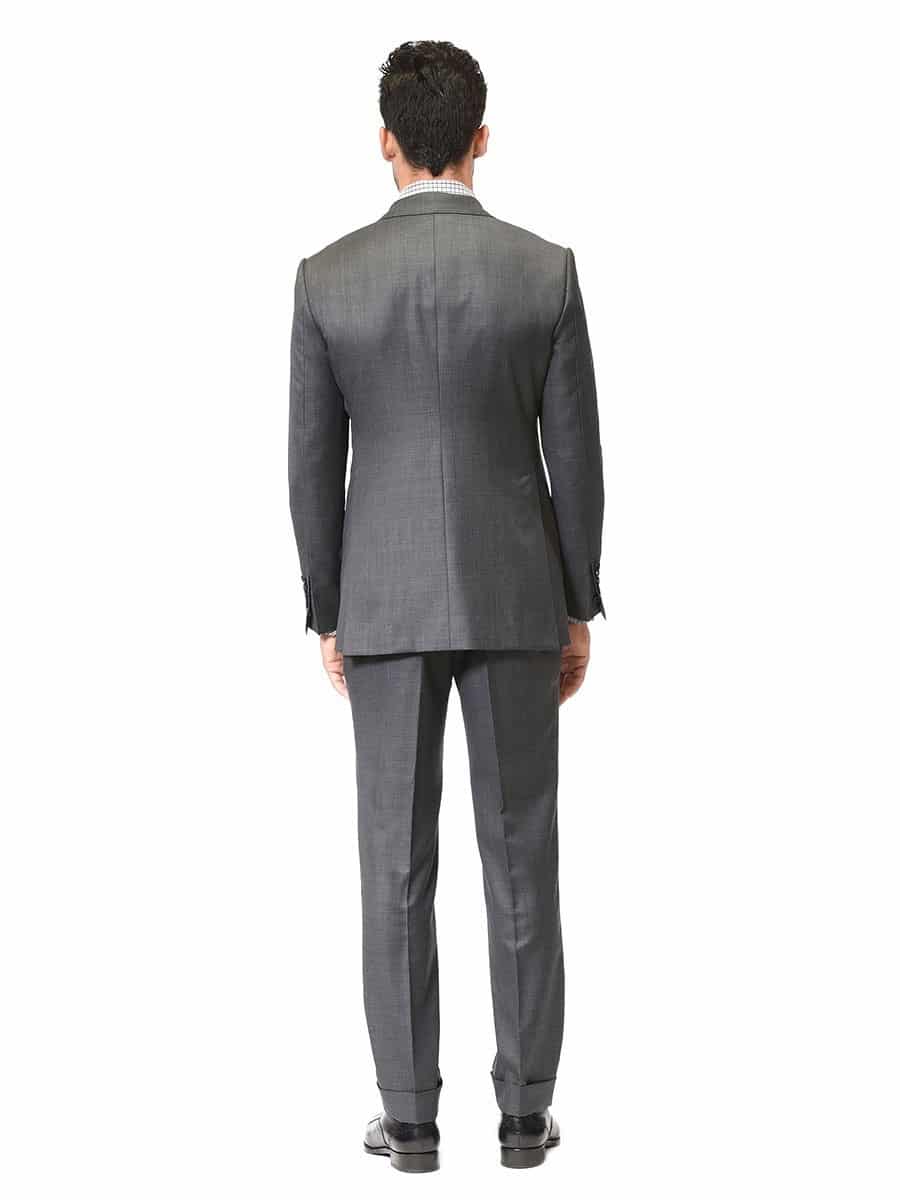 (product) Mid-Grey Sharkskin Bespoke Suit, Back view - custom suits nyc bespoke tailor midtown, noho