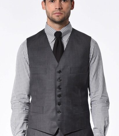 (product) Charcoal Pick & Pick Signature 7-Button Vest - custom suits nyc bespoke tailor midtown, noho