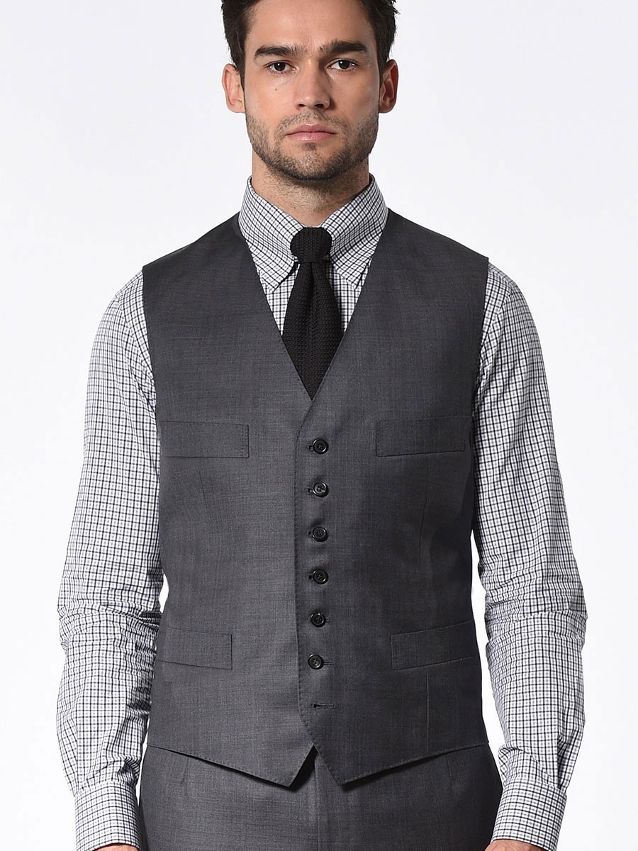 (product) Charcoal Pick & Pick Signature 7-Button Vest - custom suits nyc bespoke tailor midtown, noho