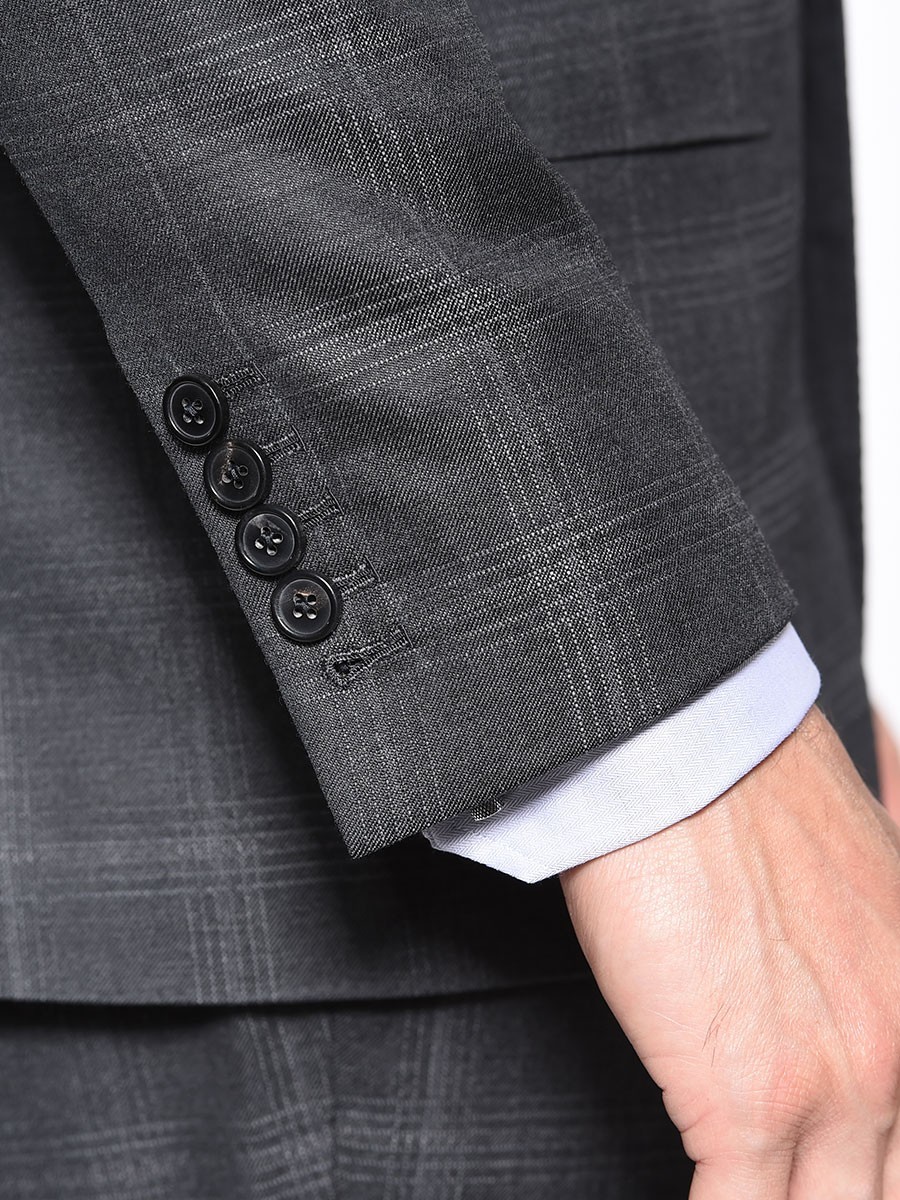 (product) Charcoal Complex Windowpane Bespoke Suit, Cuff detail - custom suits nyc bespoke tailor midtown, noho