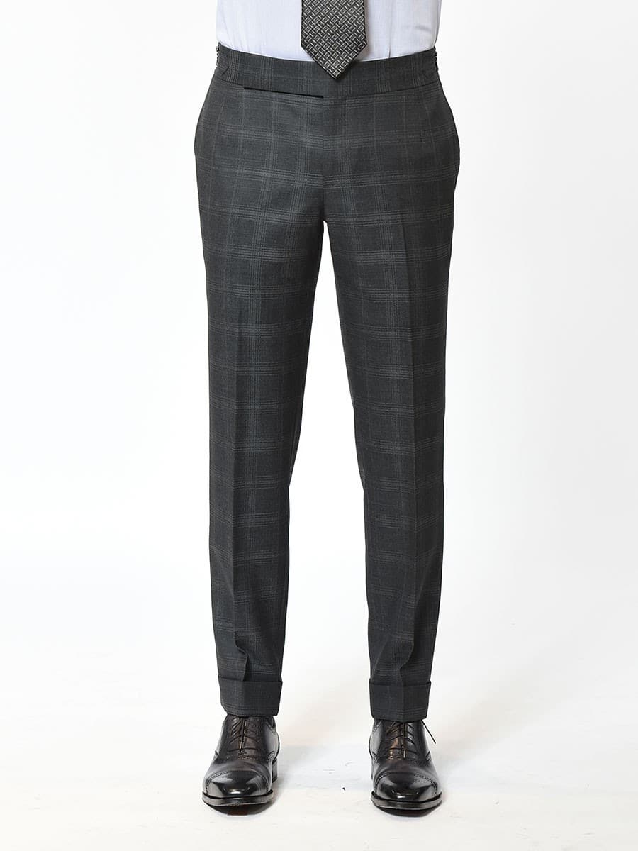 (product) Charcoal Complex Windowpane Bespoke Suit, Pants detail - custom suits nyc bespoke tailor midtown, noho