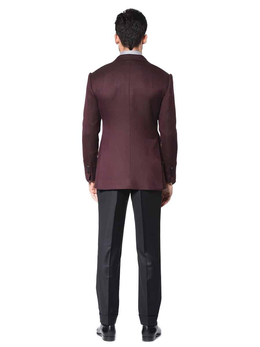 (product) Bordeaux Large Twill Signature 2-Button Bespoke Sport Coat, back view highlighting clean tailoring - custom suits nyc bespoke tailor midtown, noho