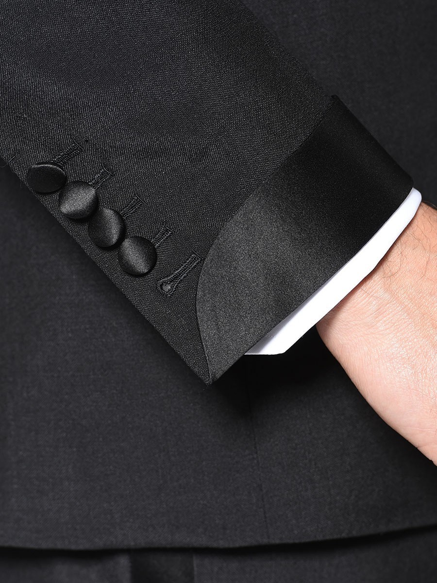 (product) Black Wool Mohair Bespoke Suit, cuff detail - custom suits nyc bespoke tailor midtown, noho