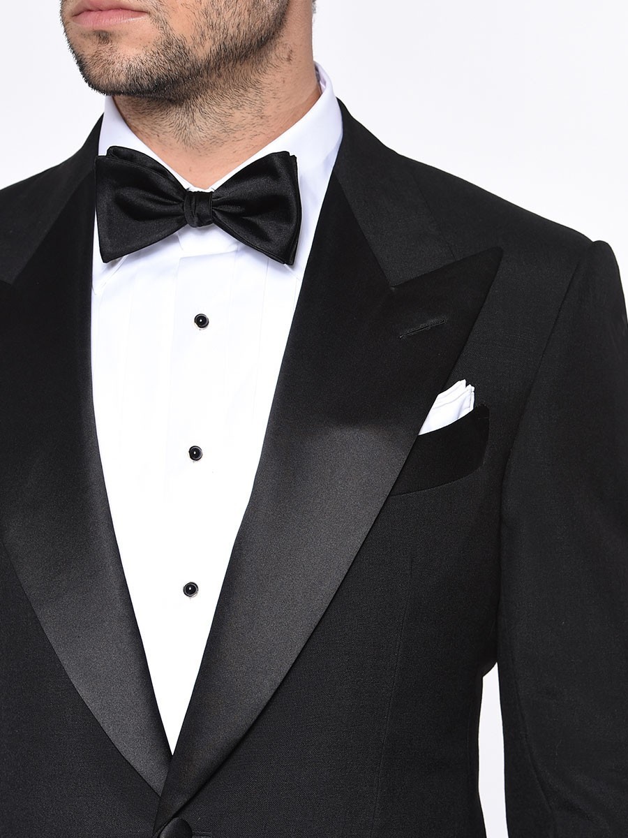 (product) Black Wool Mohair Bespoke Suit, lapel detail - custom suits nyc bespoke tailor midtown, noho
