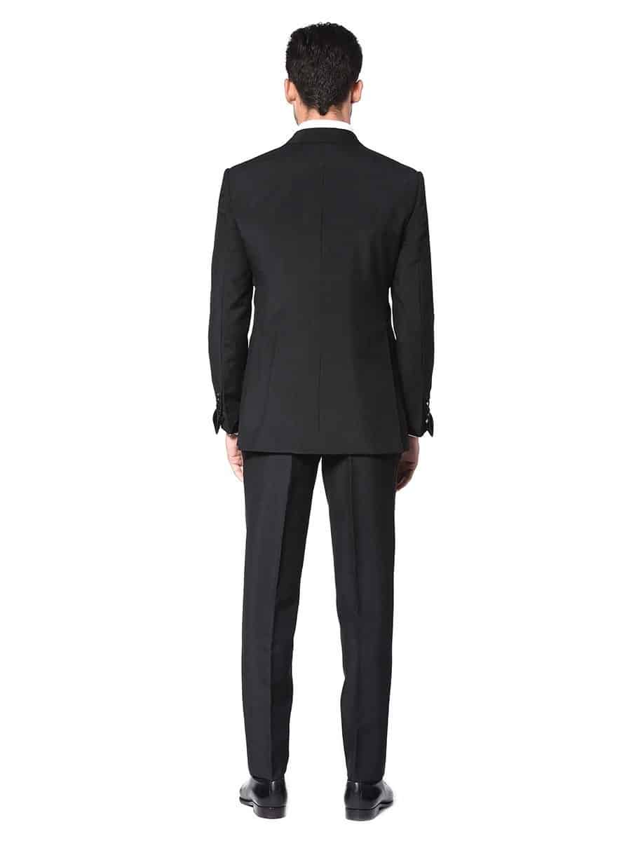 (product) Black Wool Mohair Bespoke Suit, back view - custom suits nyc bespoke tailor midtown, noho