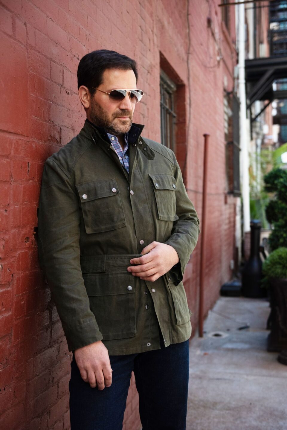 (product) Black & Grey Plaid Waxed Cotton Trailmaster - custom suits nyc bespoke tailor midtown, noho