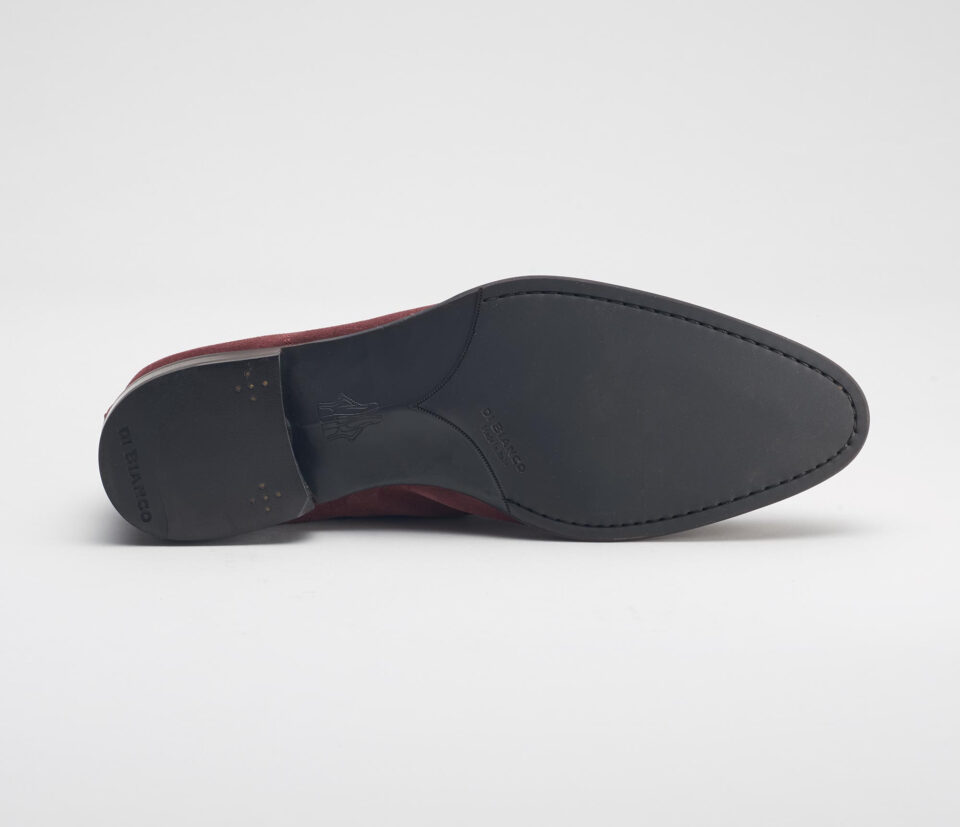 (product) Napoli Oxblood Suede Loafer, Sole view - custom suits nyc bespoke tailor midtown, noho