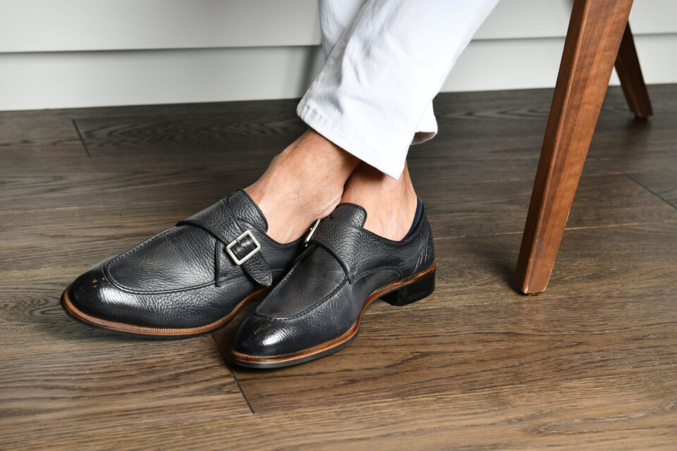 (product) Parma Smoke Monk Strap worn by the model - custom suits nyc bespoke tailor midtown, noho