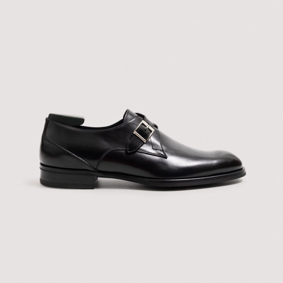 (product) Faustus Monk Strap Nero, Single shoe side view - custom suits nyc bespoke tailor midtown, noho