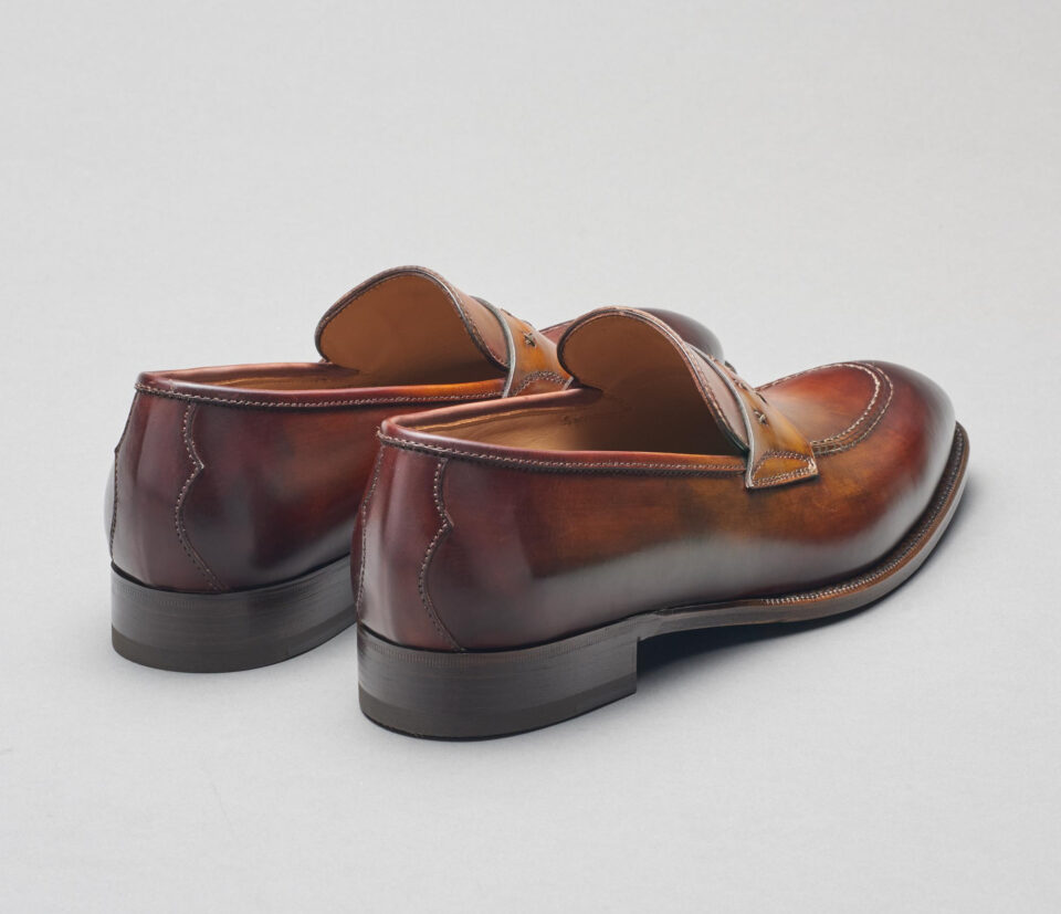(product) Rimini Marron Loafer, Back view of the pair - custom suits nyc bespoke tailor midtown, noho