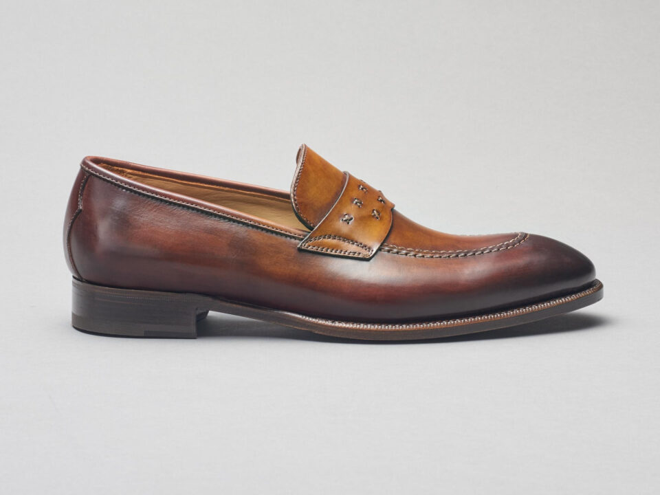 (product) Rimini Marron Loafer, Single shoe side view - custom suits nyc bespoke tailor midtown, noho