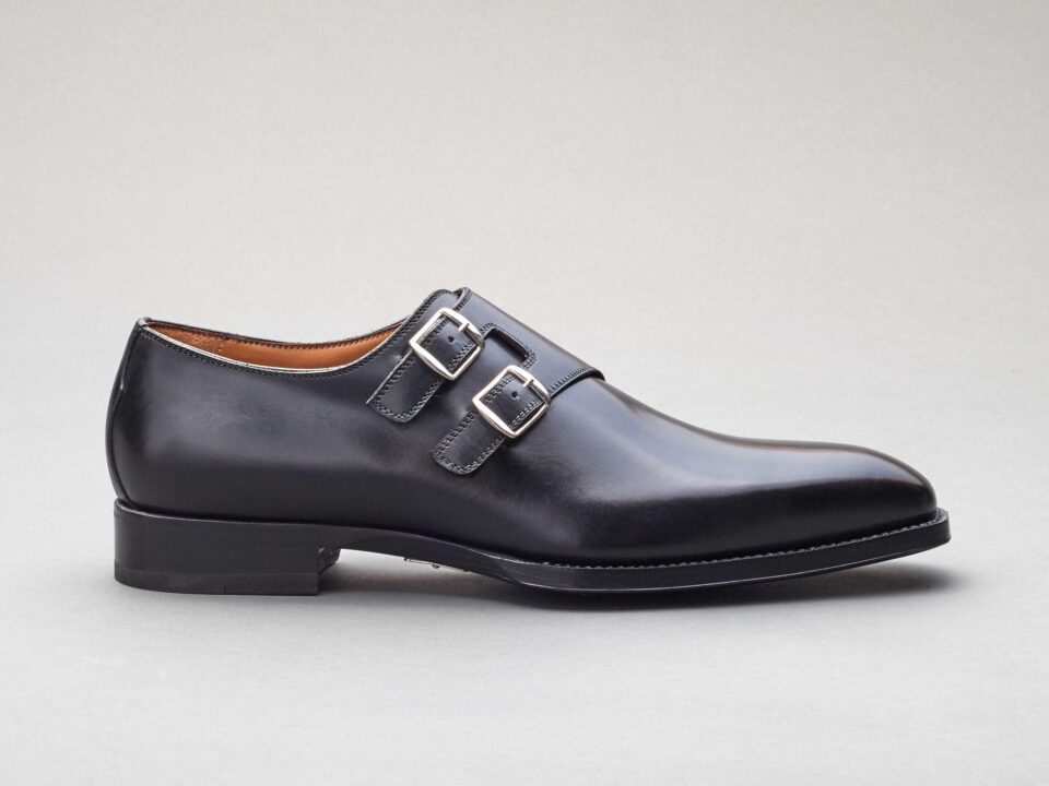 (product) Caravaggio Nero Monk Strap, Single shoe side view - custom suits nyc bespoke tailor midtown, noho