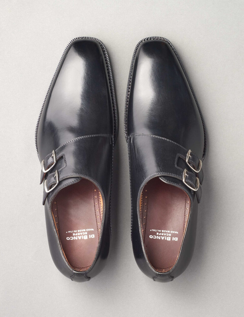 (product) Caravaggio Nero Monk Strap, Top view of the pair - custom suits nyc bespoke tailor midtown, noho