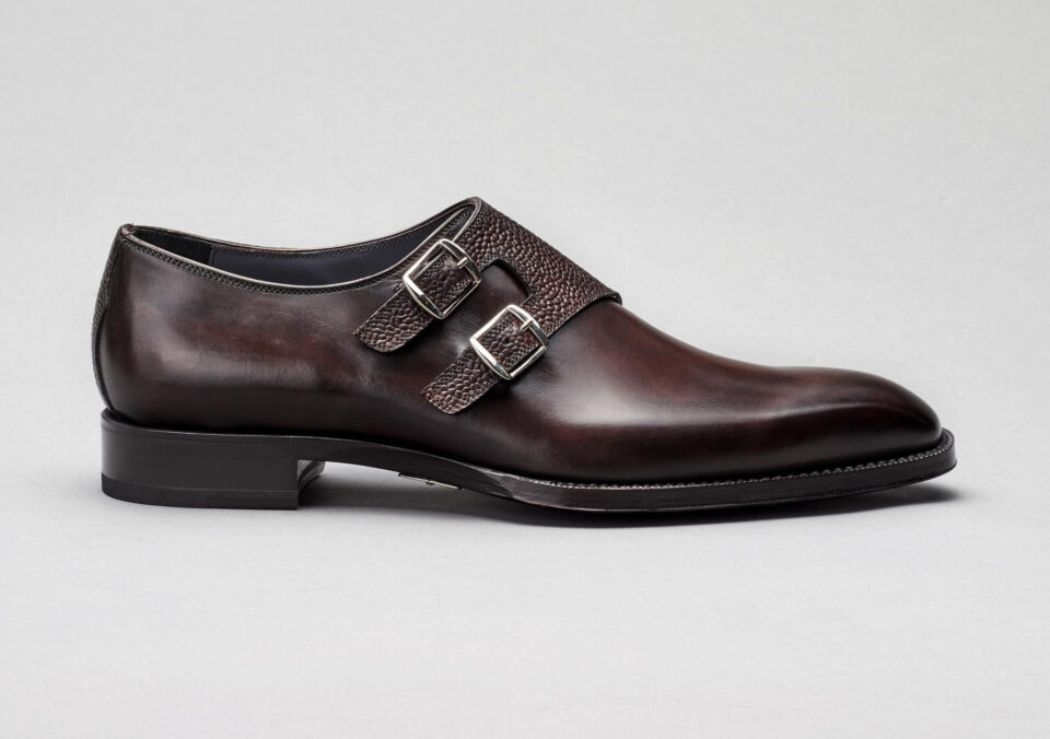 (product) Novara Nero Fondente Monk Strap, Single shoe side view - custom suits nyc bespoke tailor midtown, noho