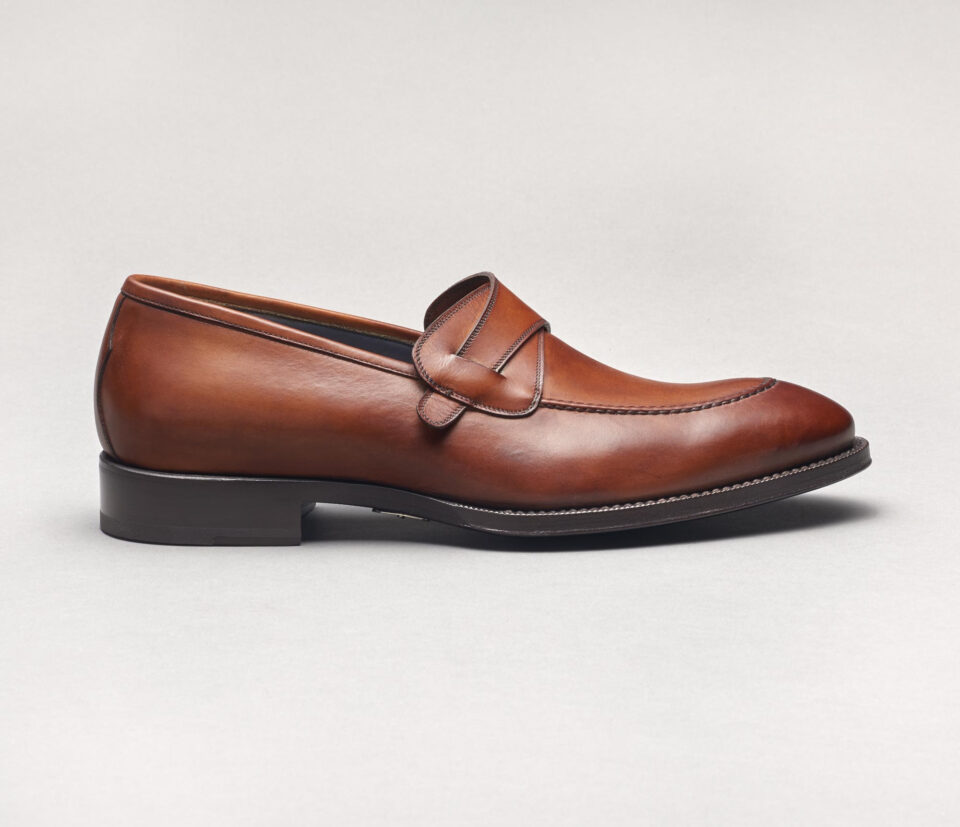 (product) Brienza Cacao Italian Loafer, Single shoe side view - custom suits nyc bespoke tailor midtown, noho