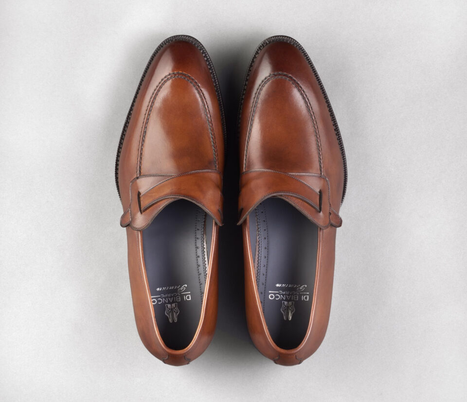 (product) Brienza Cacao Italian Loafer, Top view of the pair - custom suits nyc bespoke tailor midtown, noho