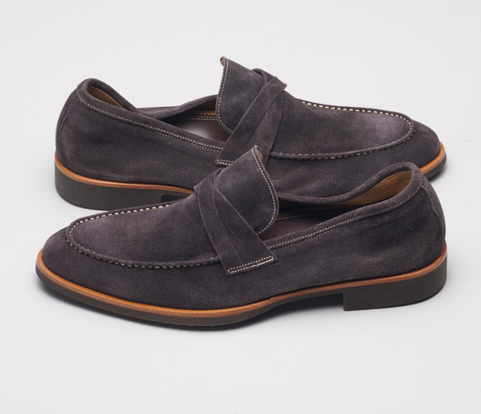 (product) Firenze Lavagna Suede Loafer, Angled pair view - custom suits nyc bespoke tailor midtown, noho