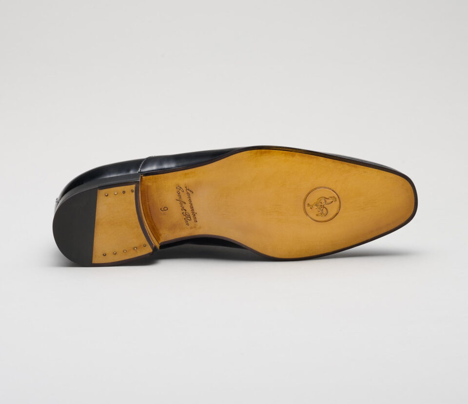 (product) Giancarlo Black Patent Oxford, Sole view - custom suits nyc bespoke tailor midtown, noho