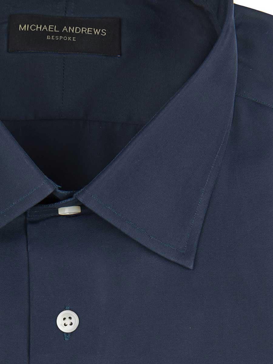 (product) Navy Twill Classic Collar Shirt, close-up view - custom suits nyc bespoke tailor midtown, noho
