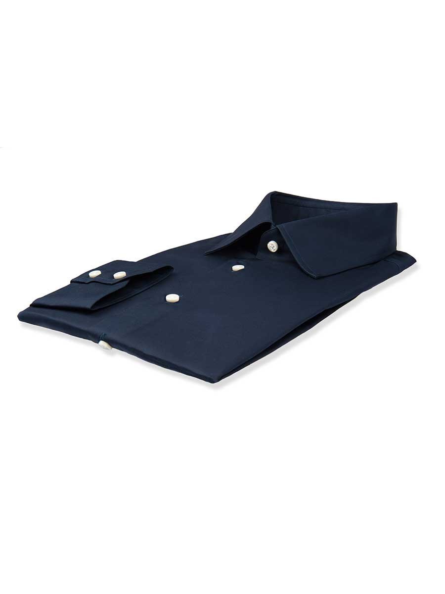 (product) Navy Twill Classic Collar Shirt, folded and displayed flat - custom suits nyc bespoke tailor midtown, noho