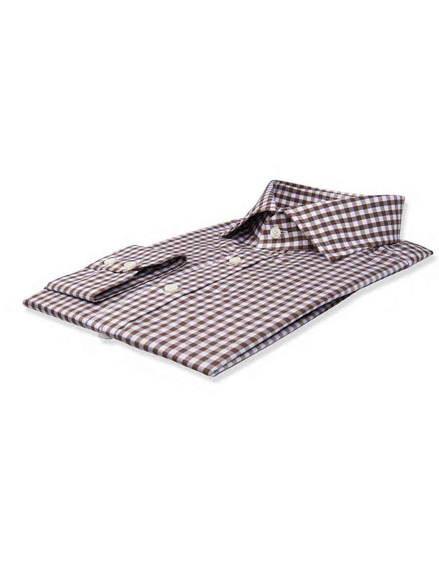 (product) Brown Gingham Spread Collar Shirt, folded and displayed flat - custom suits nyc bespoke tailor midtown, noho