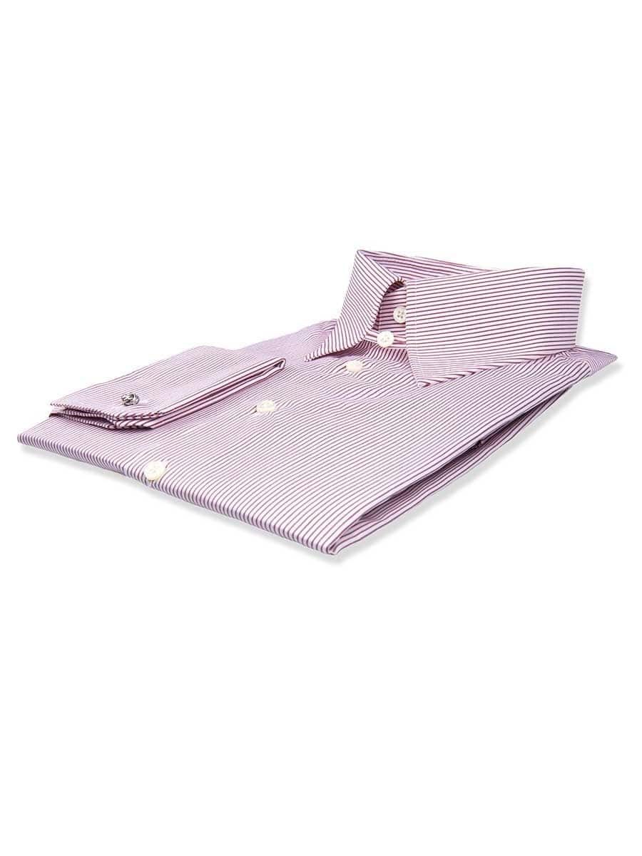 (product) Burgundy Thin Stripe Tab Collar Shirt, folded and displayed flat - custom suits nyc bespoke tailor midtown, noho