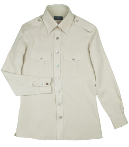 (product) Taupe Linen Field Shirt, full view - custom suits nyc bespoke tailor midtown, noho