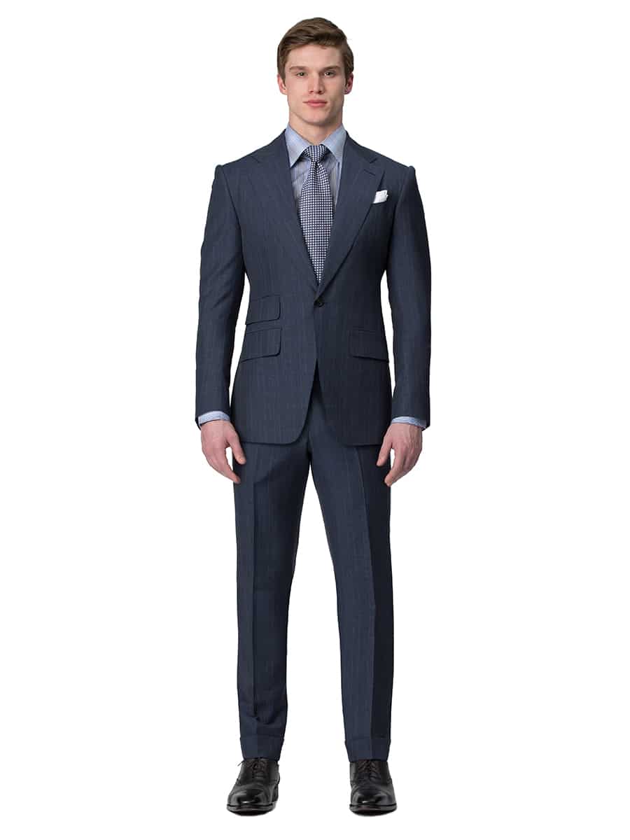 (product) Blue Melange Glen Check Bespoke Suit, full front view - custom suits nyc bespoke tailor midtown, noho