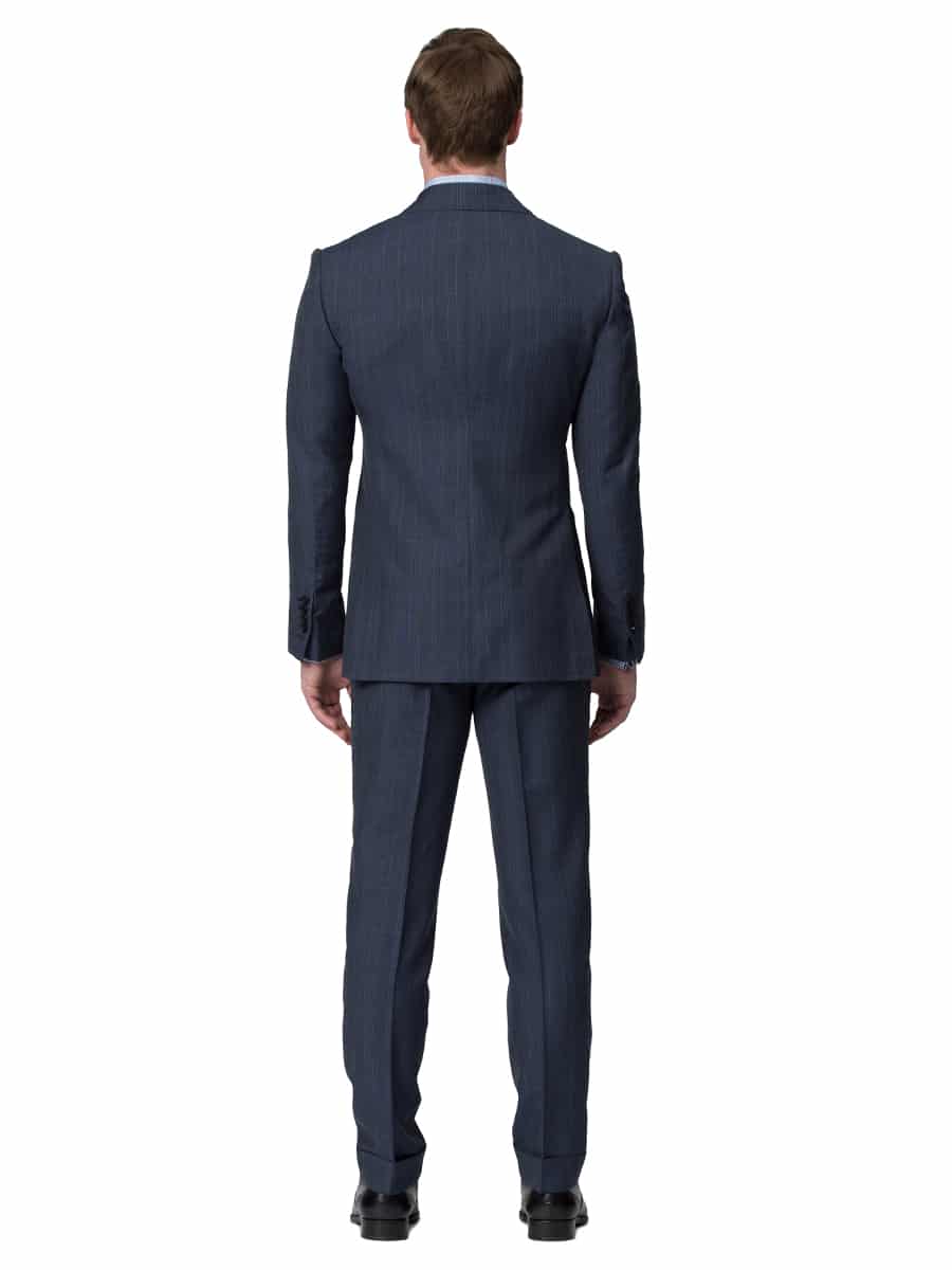 (product) Blue Melange Glen Check Bespoke Suit, back view - custom suits nyc bespoke tailor midtown, noho