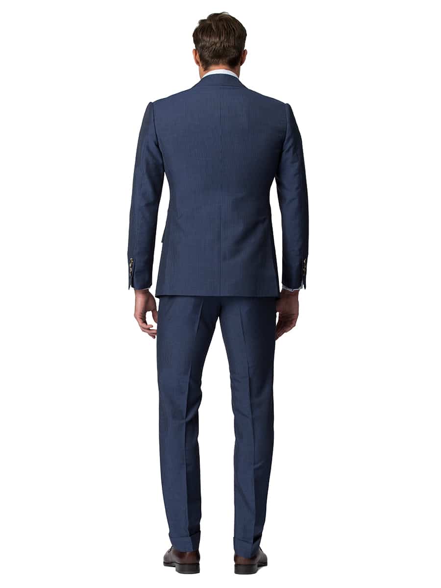 (product) Blue Narrow Stripe Bespoke Suit, back view - custom suits nyc bespoke tailor midtown, noho