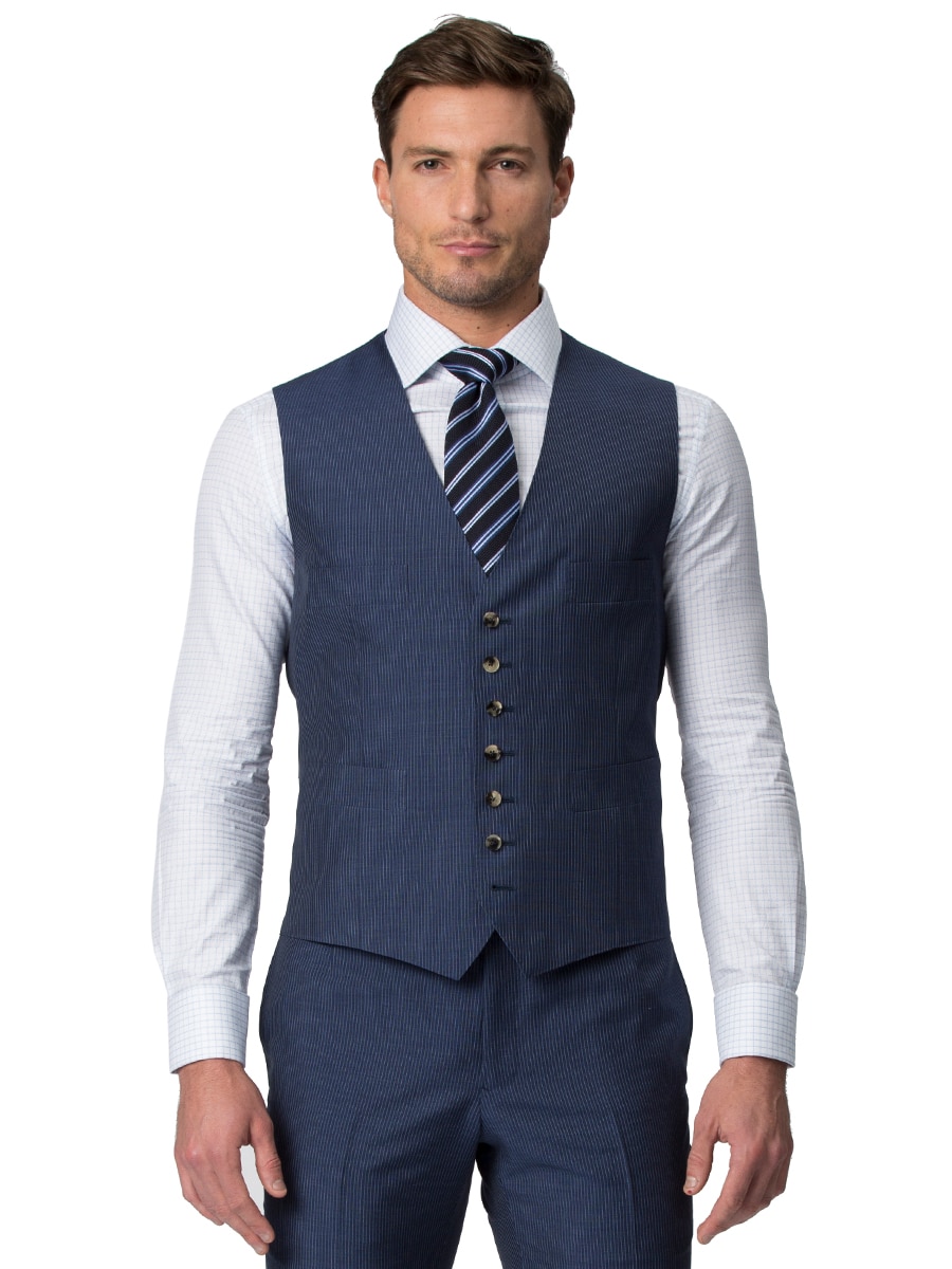 (product) Blue Narrow Stripe Bespoke Suit Vest - custom suits nyc bespoke tailor midtown, noho