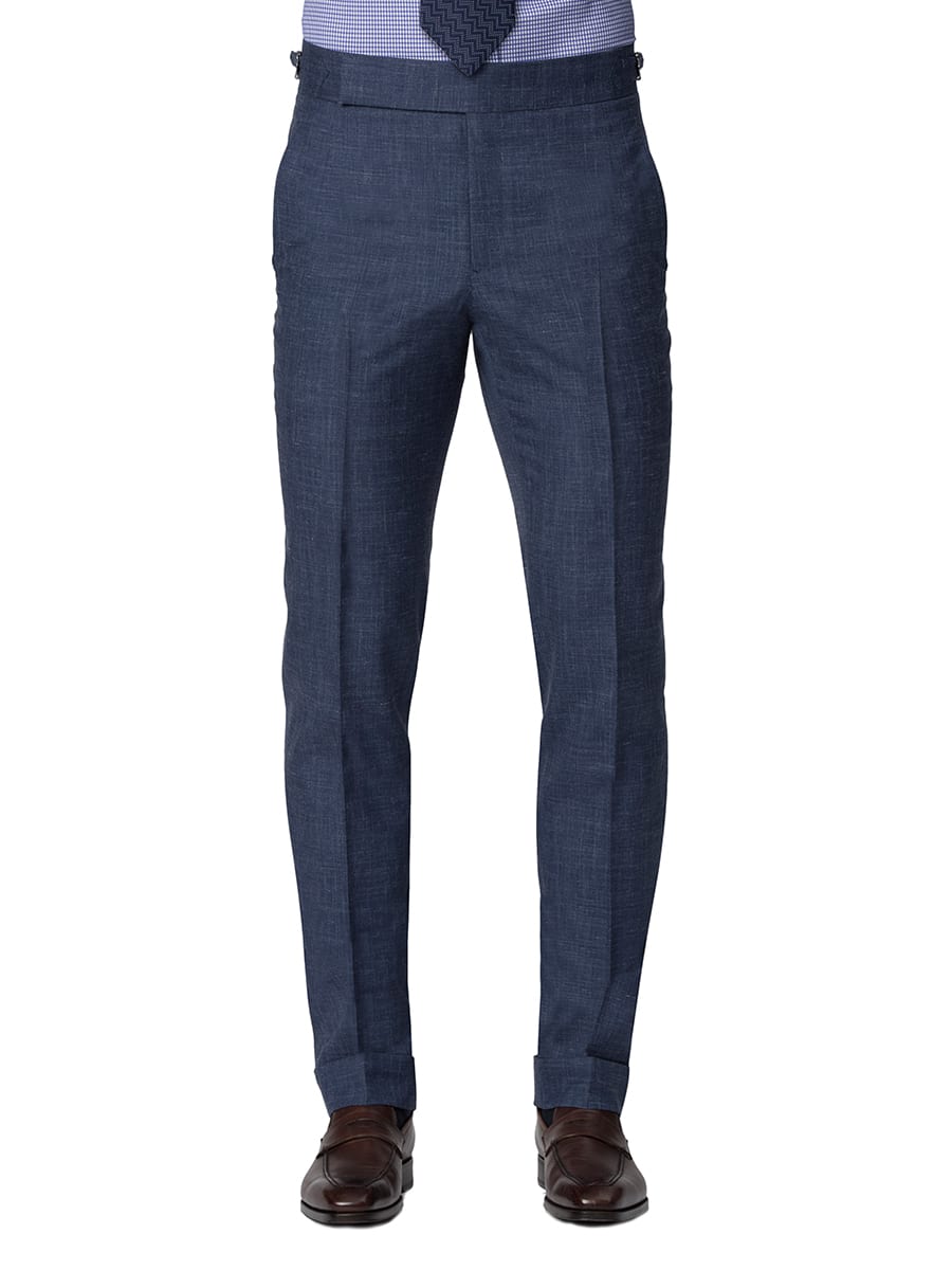 (product) Denim Chambray Bespoke Suit, pants detail - custom suits nyc bespoke tailor midtown, noho