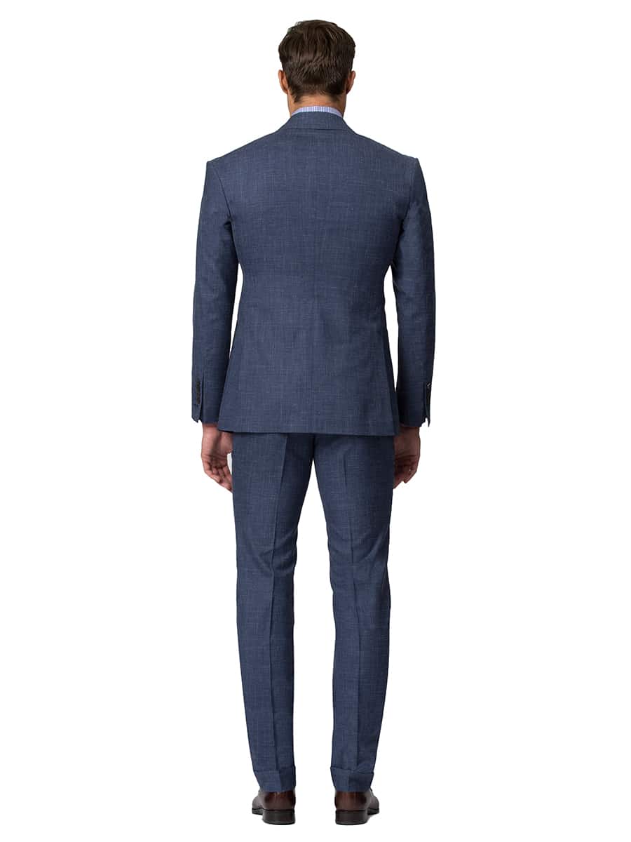 (product) Denim Chambray Bespoke Suit, back view - custom suits nyc bespoke tailor midtown, noho