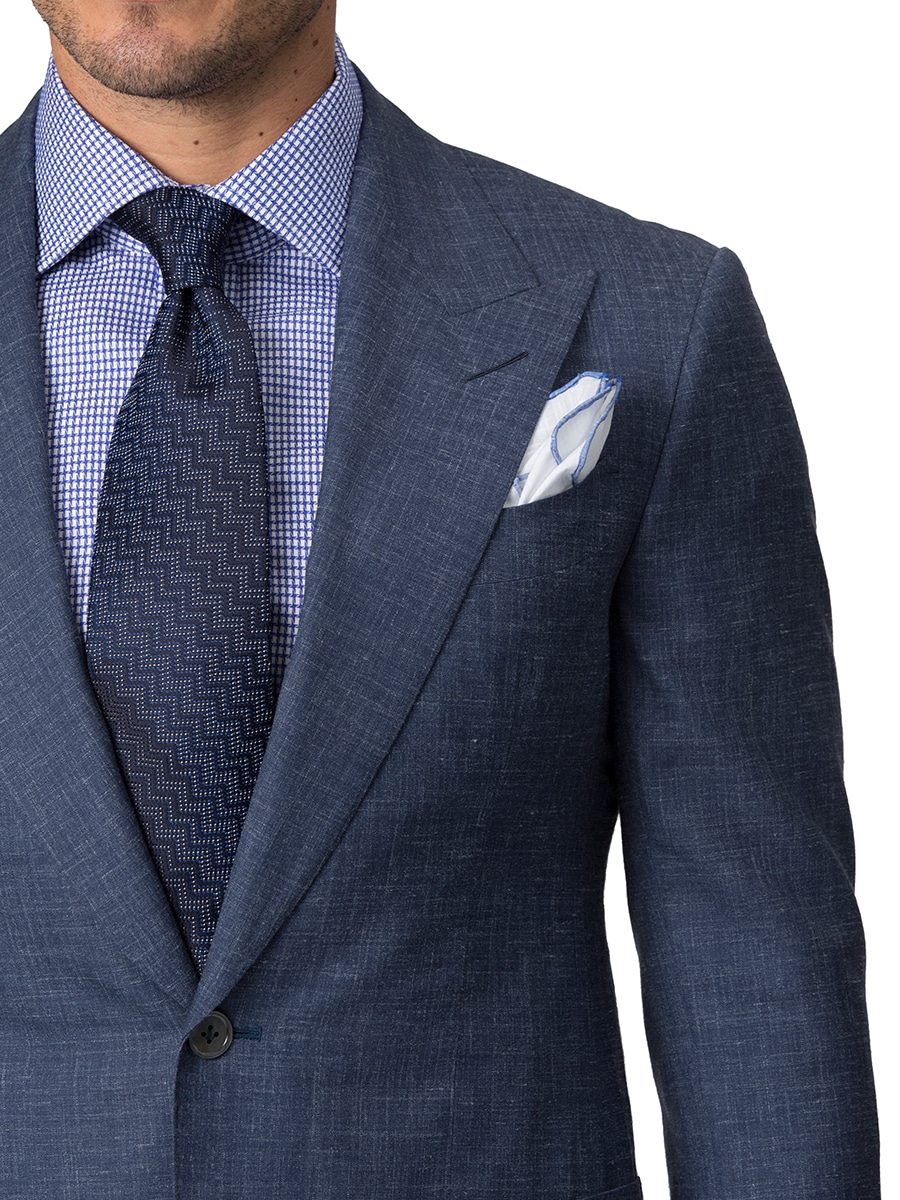 (product) Denim Chambray Bespoke Suit, lapel detail - custom suits nyc bespoke tailor midtown, noho