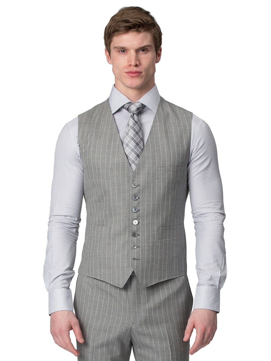 (product) Light Grey Pinstripe Bespoke Vest - custom suits nyc bespoke tailor midtown, noho