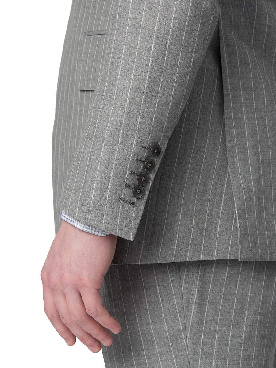 (product) Light Grey Pinstripe Bespoke Suit, cuff detail - custom suits nyc bespoke tailor midtown, noho