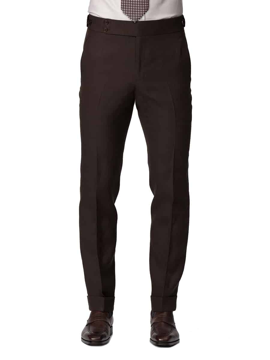 (product) Dark Brown Linen Bespoke Suit, pants detail - custom suits nyc bespoke tailor midtown, noho