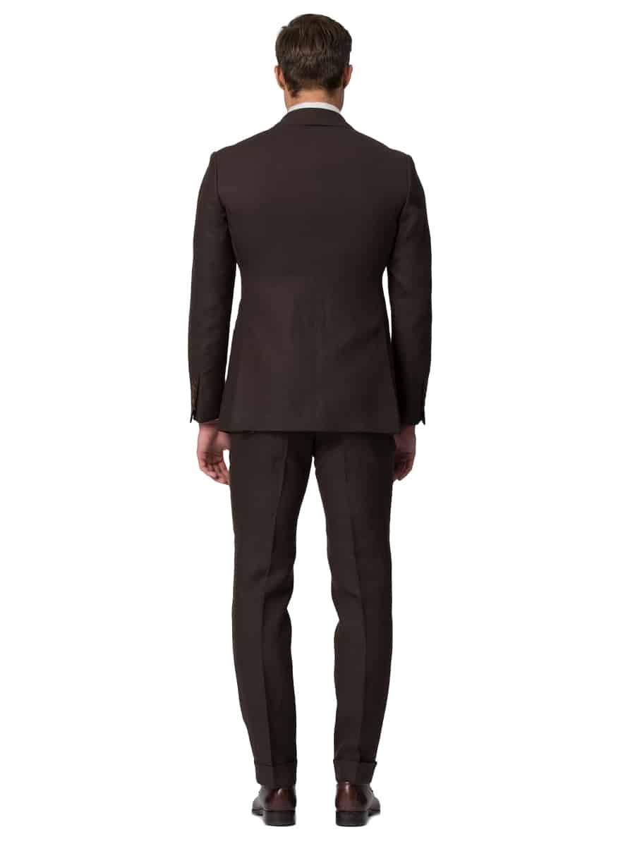 (product) Dark Brown Linen Bespoke Suit, back view - custom suits nyc bespoke tailor midtown, noho