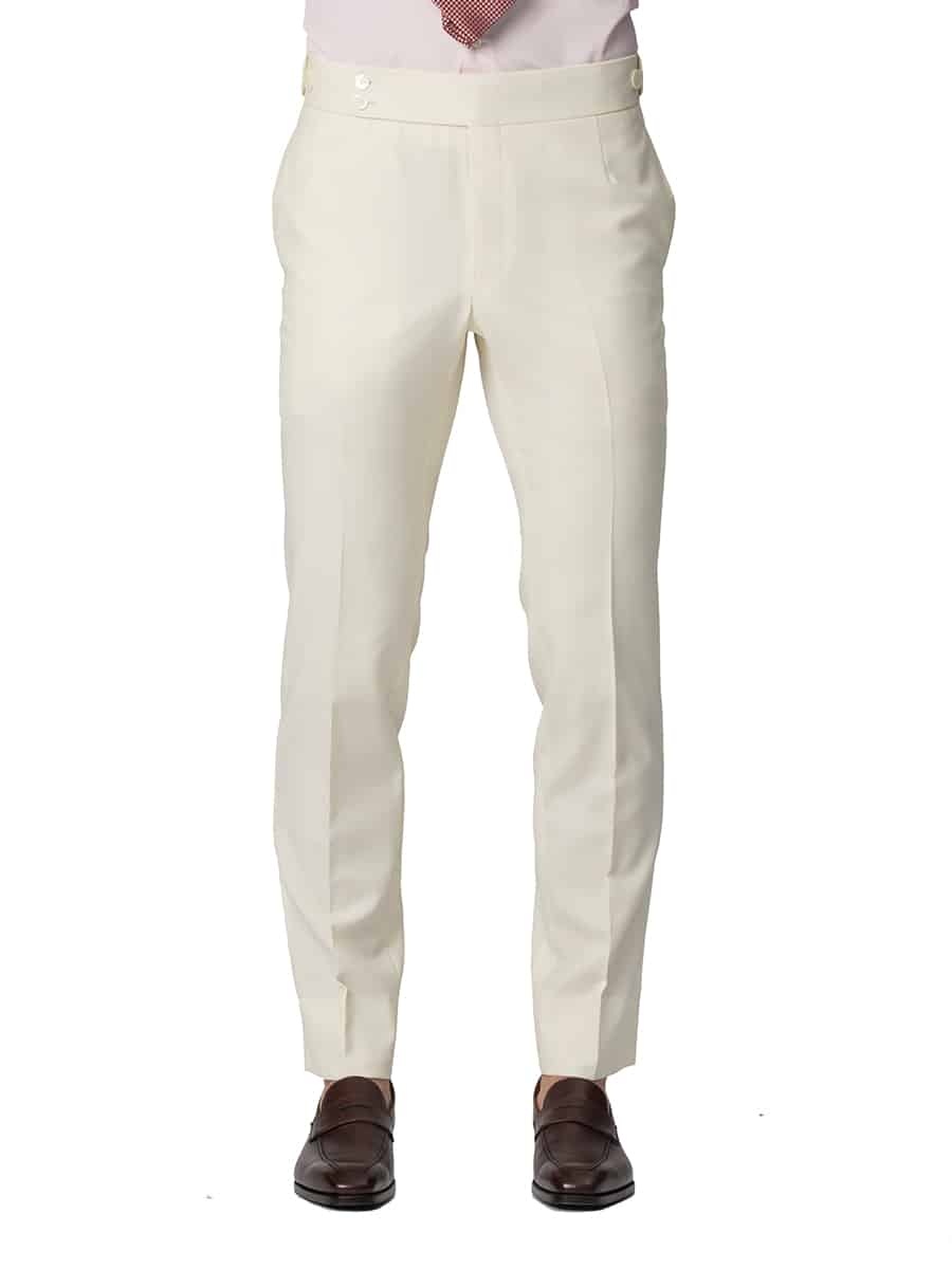 (product) Cream Plain Weave Bespoke Suit, pants detail - custom suits nyc bespoke tailor midtown, noho
