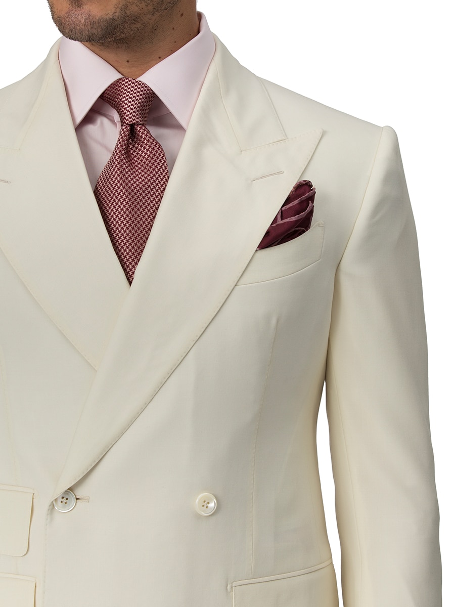 (product) Cream Plain Weave Bespoke Suit, lapel detail - custom suits nyc bespoke tailor midtown, noho