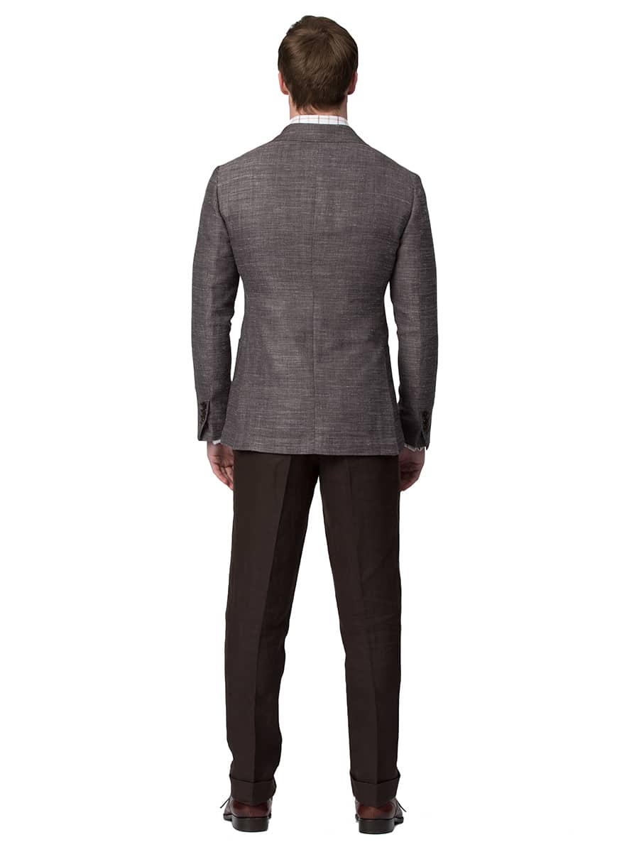 (product) Brown Textured Hopsack Bespoke Sport Coat, back view - custom suits nyc bespoke tailor midtown, noho