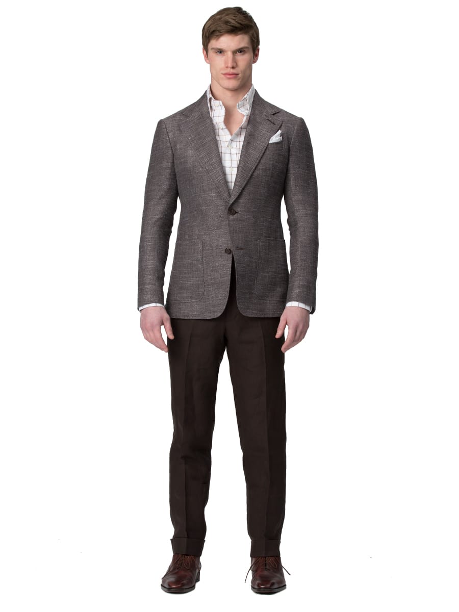 (product) Brown Textured Hopsack Bespoke Sport Coat, front view - custom suits nyc bespoke tailor midtown, noho