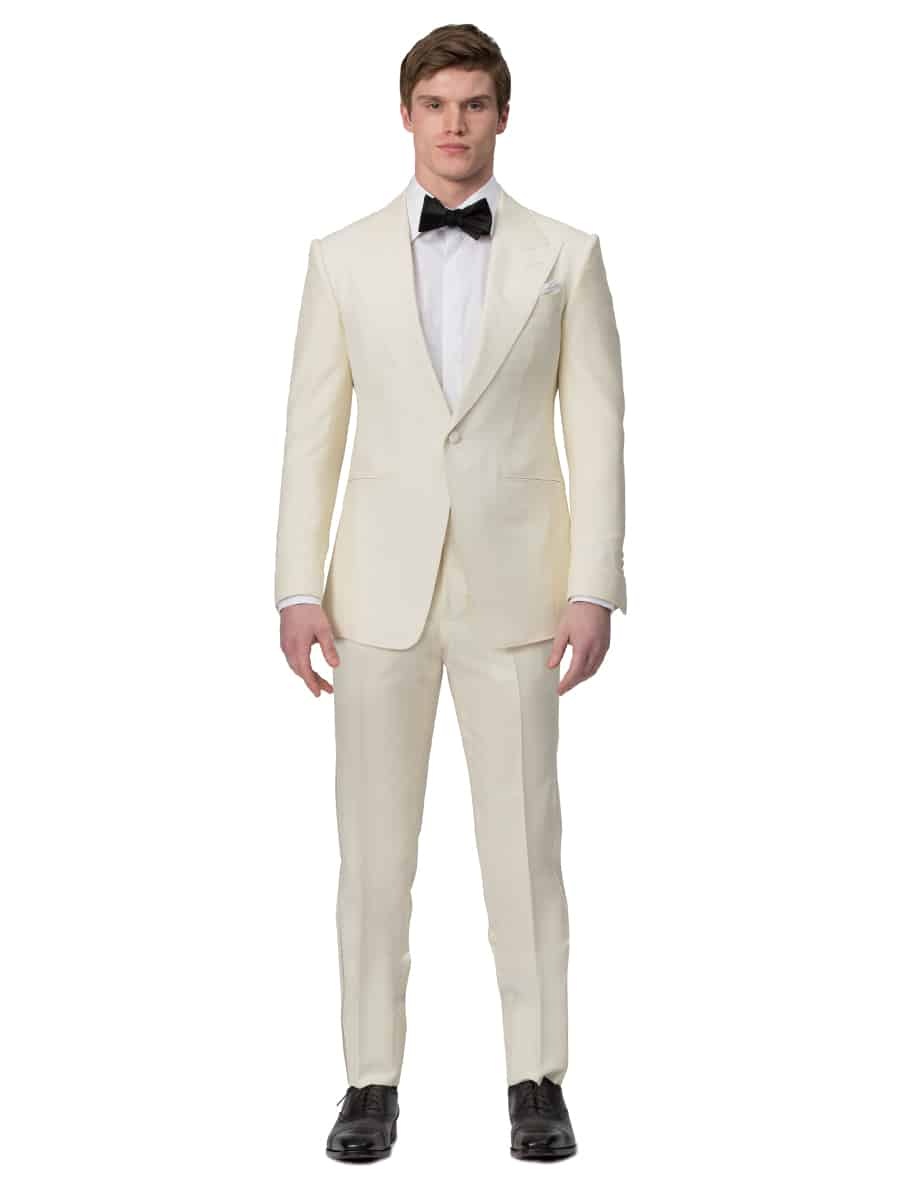 (product) Ivory Mohair & Silk Bespoke Dinner Jacket, front view - custom suits nyc bespoke tailor midtown, noho