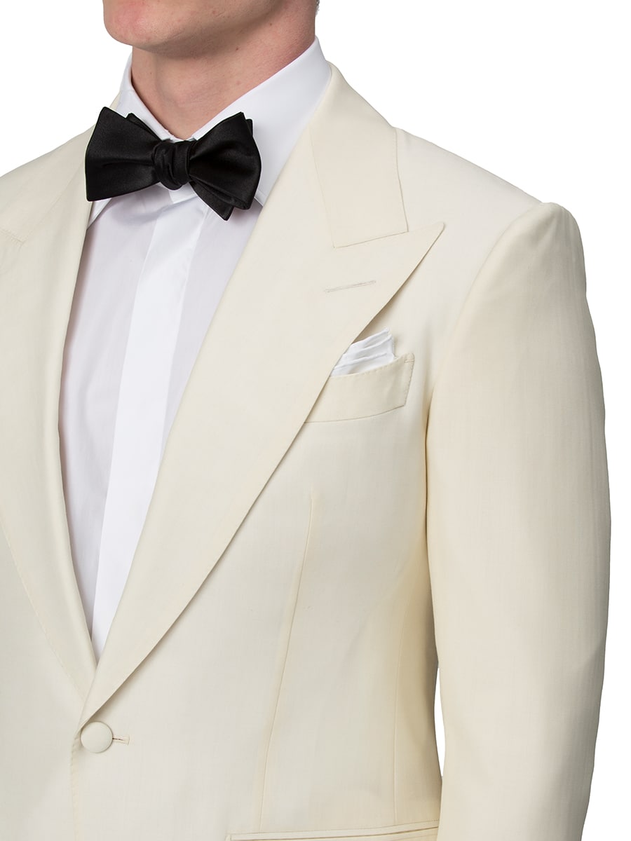 (product) Ivory Mohair & Silk Bespoke Dinner Jacket, lapel detail - custom suits nyc bespoke tailor midtown, noho