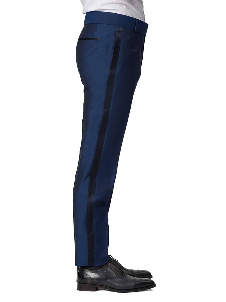 (product) French Blue Mohair & Silk Bespoke Formal Trouser, side view - custom suits nyc bespoke tailor midtown, noho