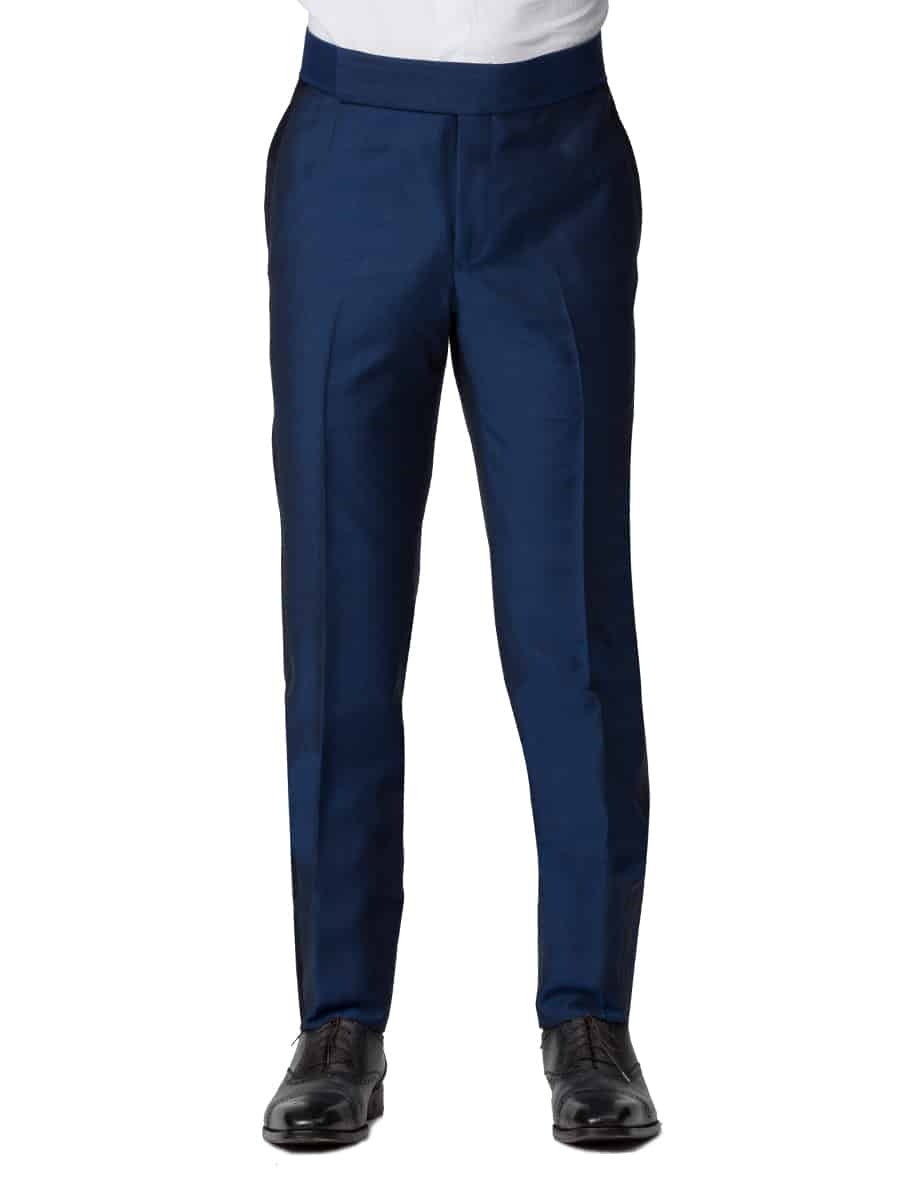 (product) French Blue Mohair & Silk Bespoke Formal Trouser, front view - custom suits nyc bespoke tailor midtown, noho