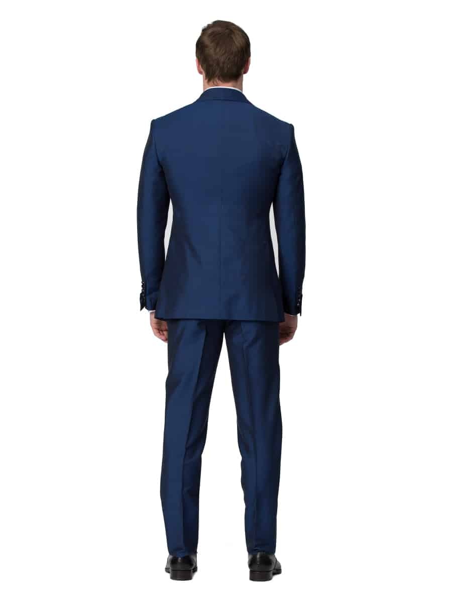 (product) French Blue Mohair & Silk Bespoke Dinner Jacket, back view - custom suits nyc bespoke tailor midtown, noho
