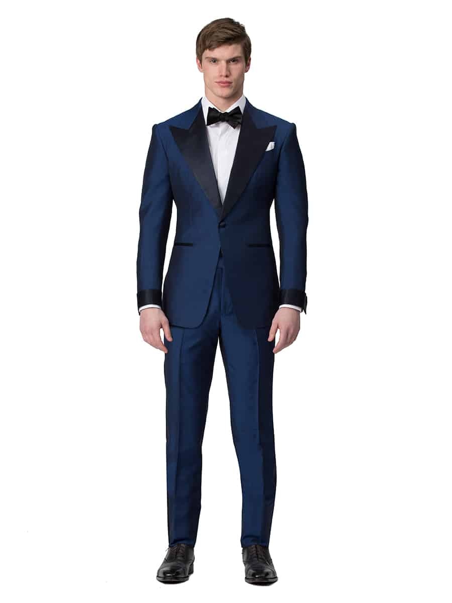 (product) French Blue Mohair & Silk Bespoke Formal Trouser, full front view - custom suits nyc bespoke tailor midtown, noho